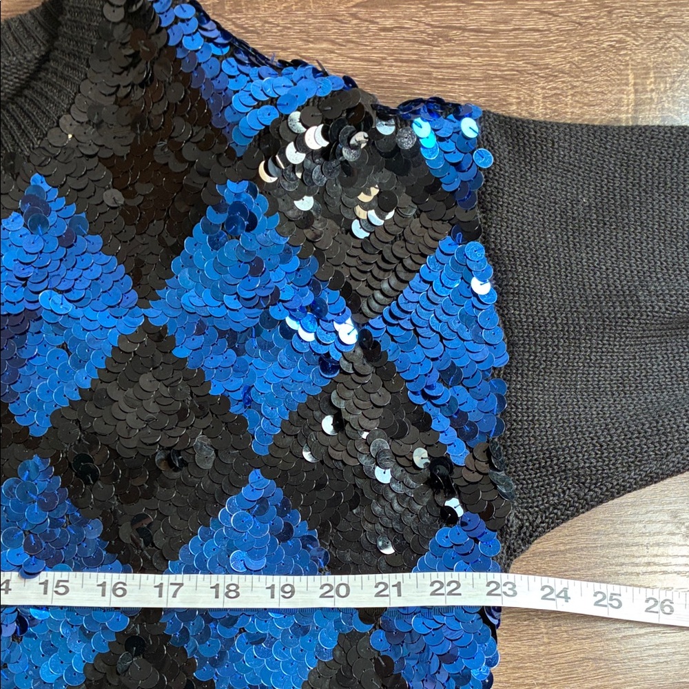 Vintage Carol Horn Workshop Black and Blue Sequin Argyle Medium Sweater - Picture 6 of 10